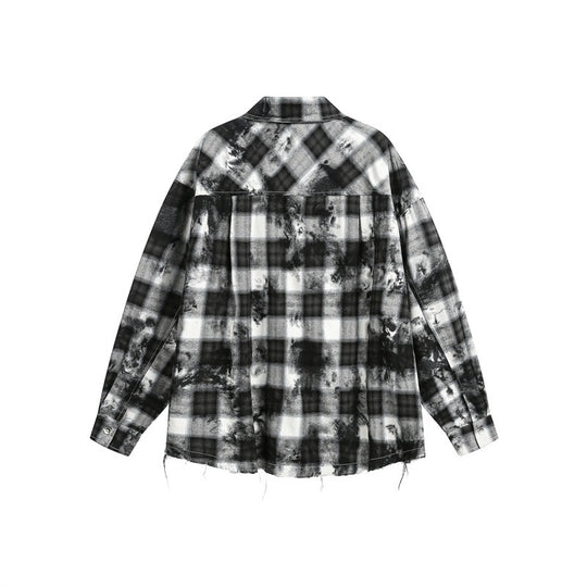 Herren Oversize-Karo-Hemdjacke mit ausgefranstem Saum und Brust-Reißverschlusstasche Nord Taschen