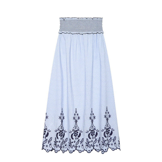 Damen Ärmelloses Maxikleid mit Smokoberteil und floraler Stickerei am Saum Nord Taschen