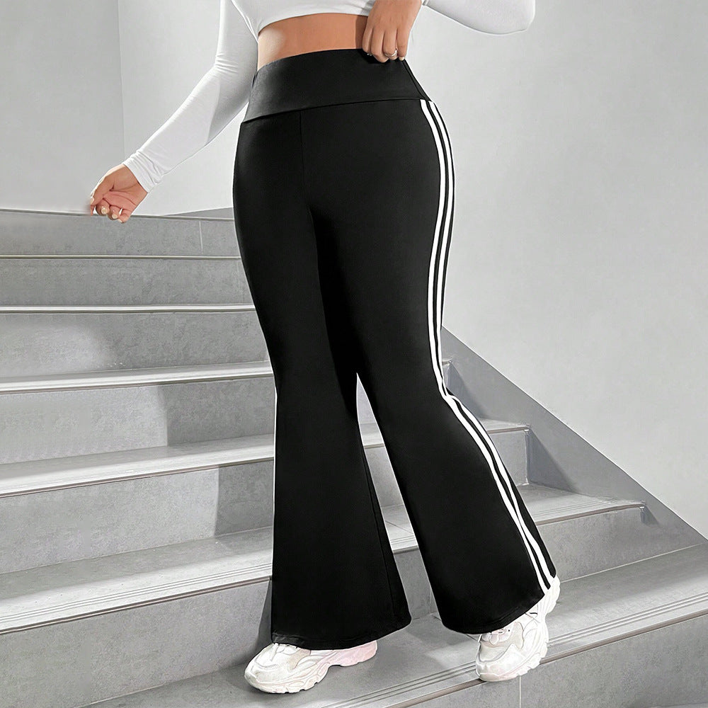 Damen Sportliche Flared Leggings mit elastischem hohen Bund und seitlichen Streifen Nord Taschen