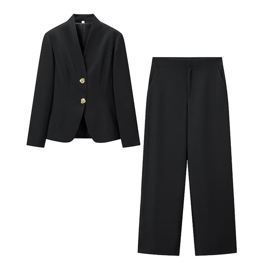 Damen Zweiteiliges Tailored-Blazer- und Highwaist-Hosen-Set mit goldknopf-Detail Nord Taschen