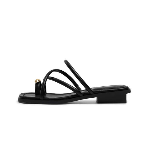 Damen Zehentrenner-Sandalen mit elegantem Riemendesign und goldfarbenem Akzent
