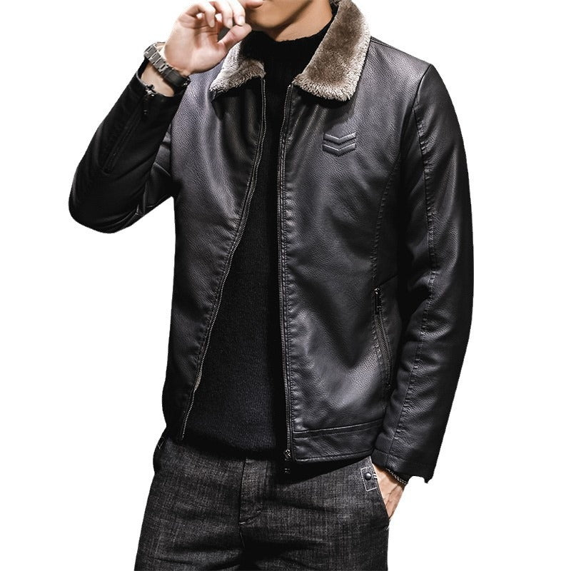 Herren Lässige Lederoptik-Jacke mit Teddykragen, Reißverschlusstaschen und schmaler Silhouette Nord Taschen