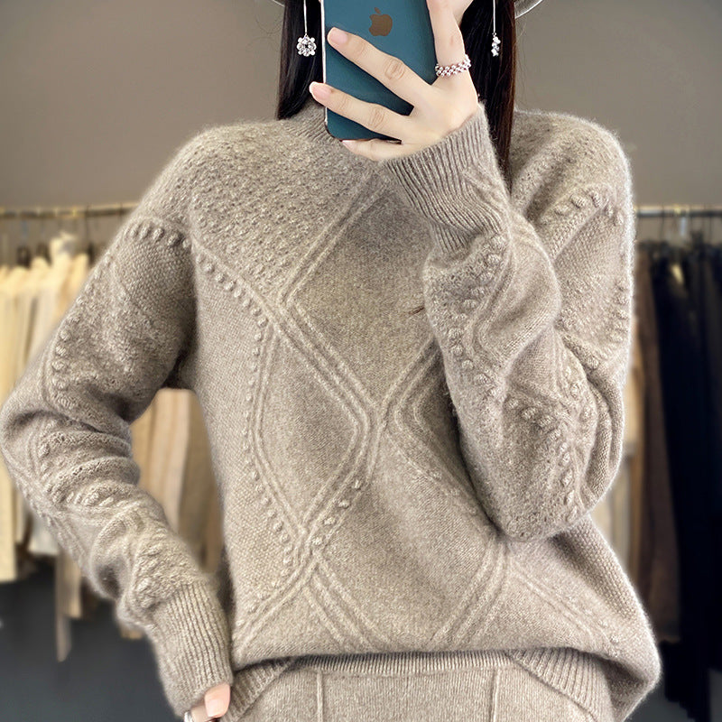 Damen Kuscheliger Mohair‑Look Oversize‑Pullover mit Rautenstruktur und Noppen‑Details Nord Taschen