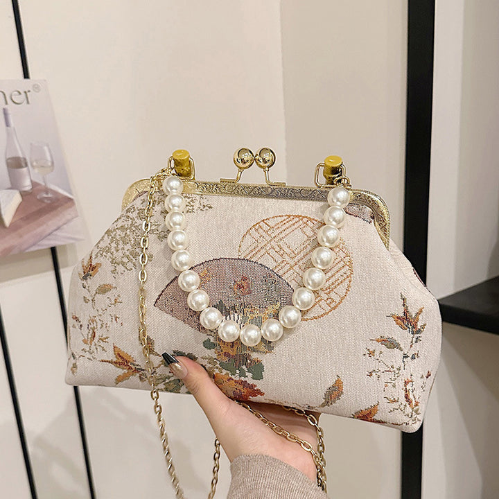 Damen elegante Umhängetasche mit kunstvollem Perlenverschluss Nord Taschen