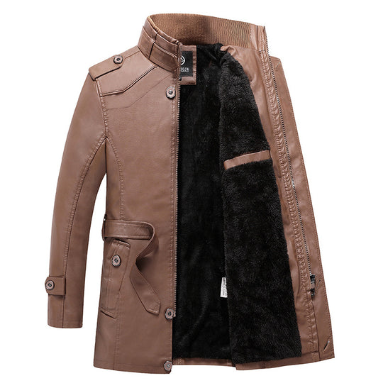 Herren Taillierter Leder-Trench mit Gürtel und Ziernähten Nord Taschen