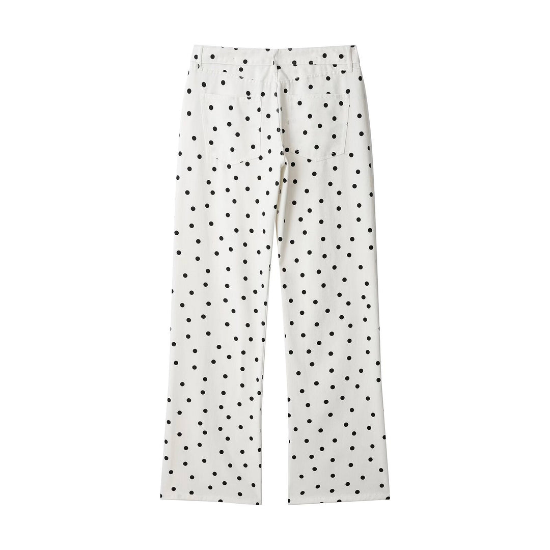 Damen Jeanshose mit weitem Bein, hohem Bund und Polka‑Dot‑Print Nord Taschen