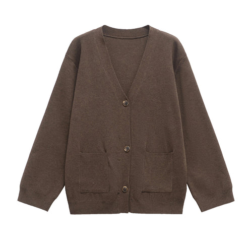 Damen 200+ Oversize Feinstrick‑Cardigan mit V‑Ausschnitt, Holzknöpfen und aufgesetzten Taschen Nord Taschen
