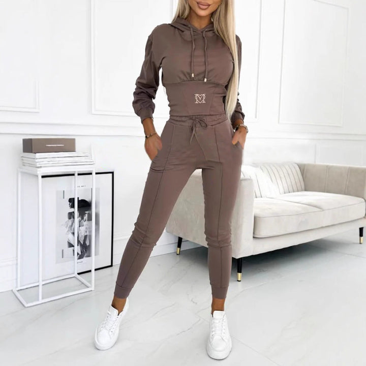 Damen Sportliches Jumpsuit-Set mit Kapuze und elastischem Bund