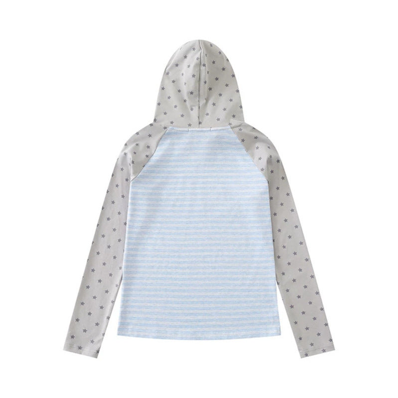 Damen Kapuzen-Langarmshirt im Raglanstil mit Sternärmeln und Noten-Print Nord Taschen
