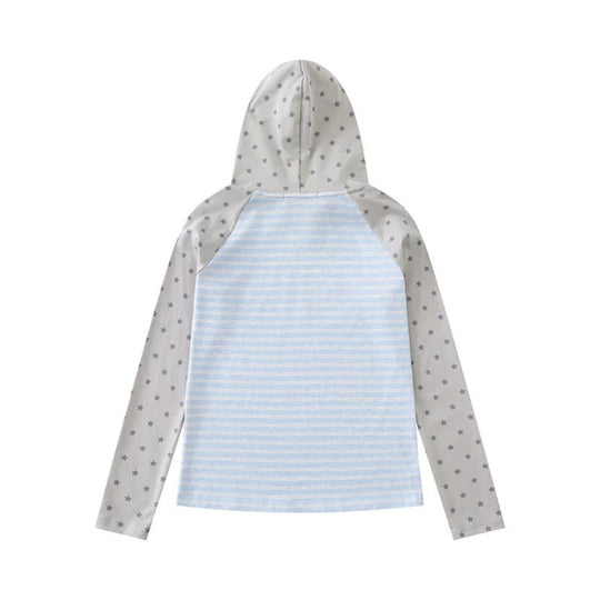 Damen Kapuzen-Langarmshirt im Raglanstil mit Sternärmeln und Noten-Print Nord Taschen