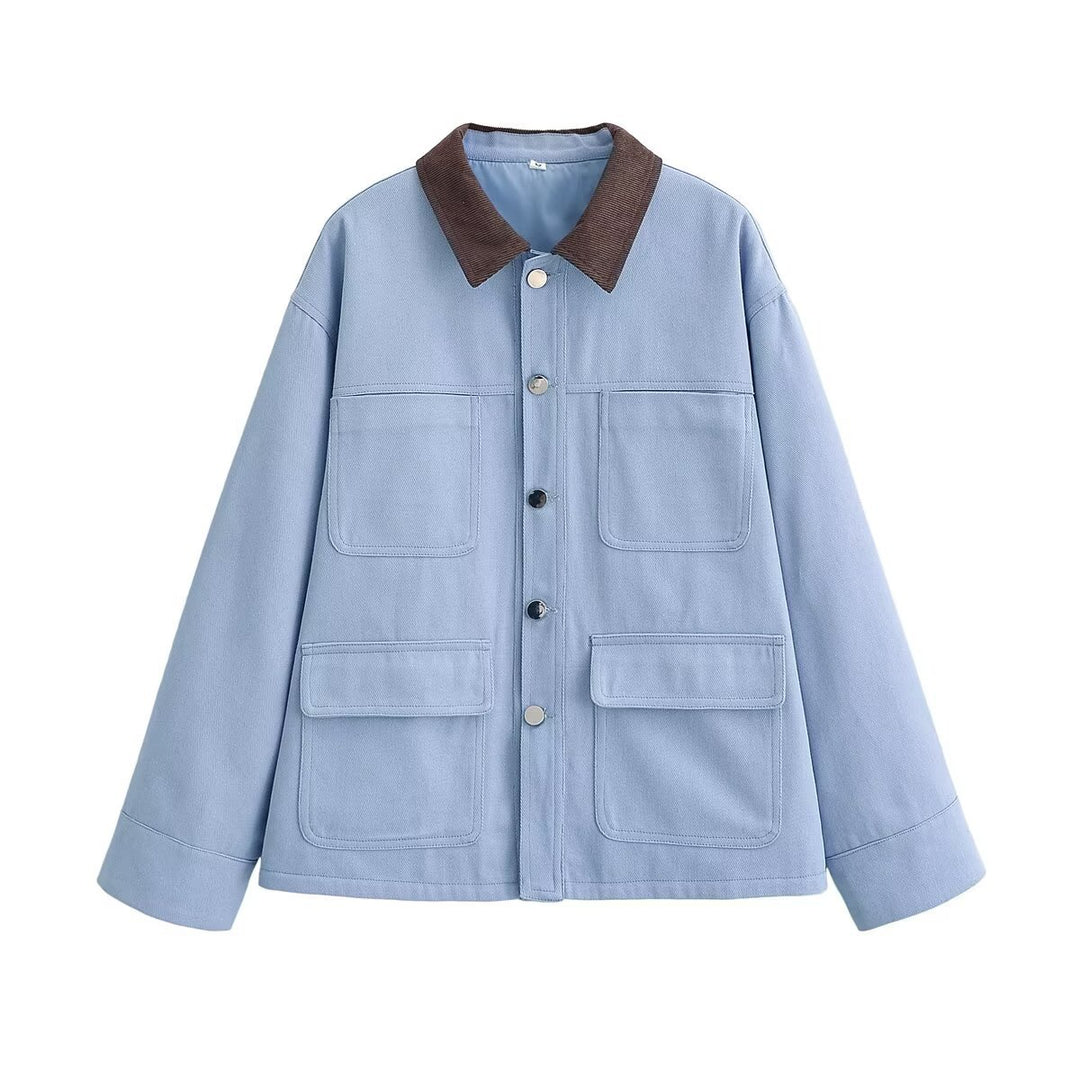 Damen Boxy-Arbeitsjacke mit Cordkragen und vier aufgesetzten Taschen Nord Taschen