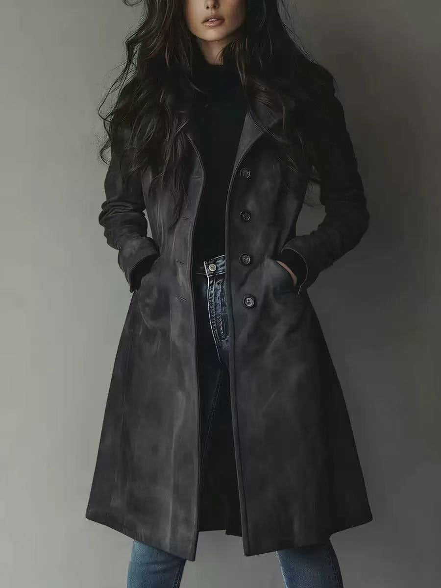 Damen taillierter Wollmantel mit Knopfleiste Nord Taschen