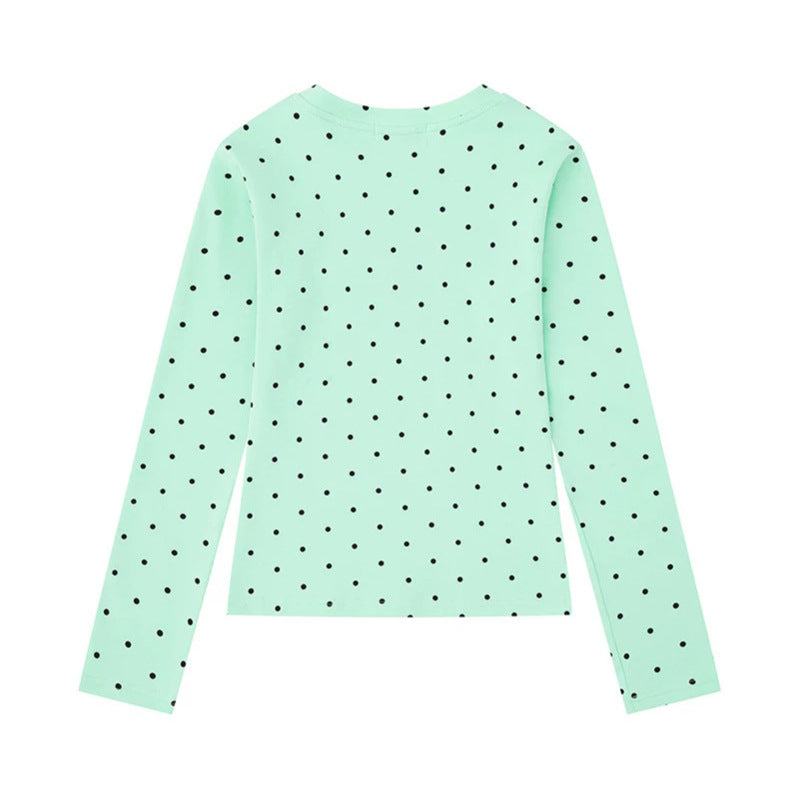 Damen Langarmshirt mit V-Ausschnitt, Polka-Dots und Statement-Print aus Baumwolljersey Nord Taschen