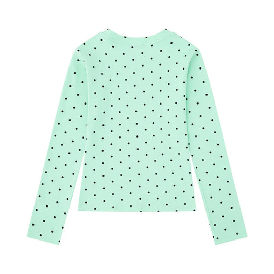 Damen Langarmshirt mit V-Ausschnitt, Polka-Dots und Statement-Print aus Baumwolljersey Nord Taschen
