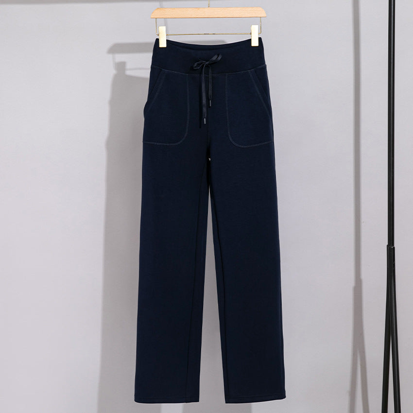Damen Breite Baumwoll-Frottee-Loungehose mit hohem Bund und Tunnelzug Nord Taschen