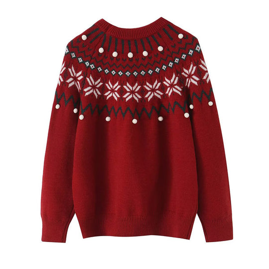 Damen Strickpullover mit Norwegerbordüre und aufgesetzten Zierpompons Nord Taschen