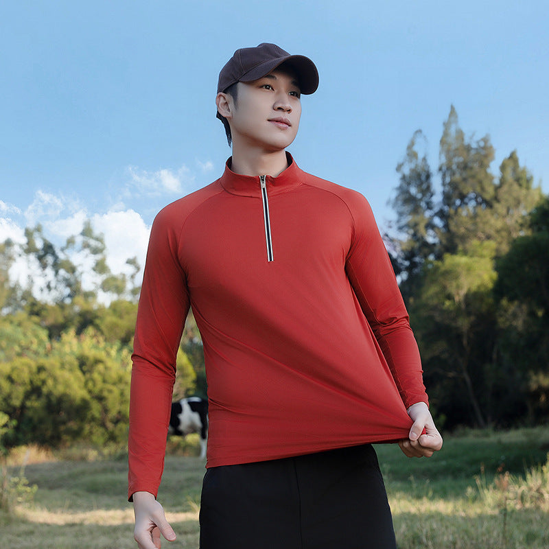 Herren atmungsaktives Langarm-Sportshirt mit UV-Schutz und Reißverschlusskragen Nord Taschen
