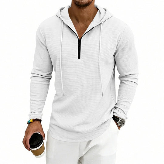 Herren Lässiges Waffelstruktur-Hoodie mit halbem Reißverschluss und Kapuze Nord Taschen