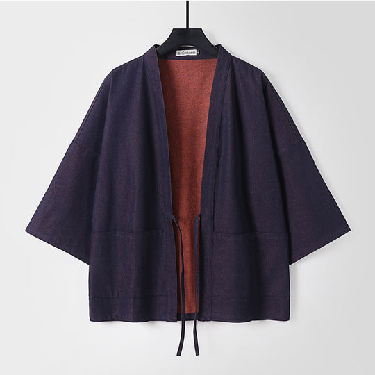 Unisex Leichte Denim-Kimono-Jacke mit kontrastfutter und Bindeband Nord Taschen
