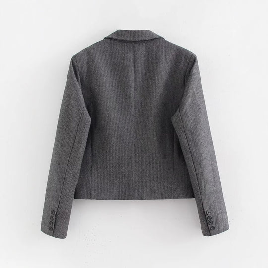 Damen Kurzgeschnittener doppelreihiger Blazer im Fischgrätmuster Nord Taschen