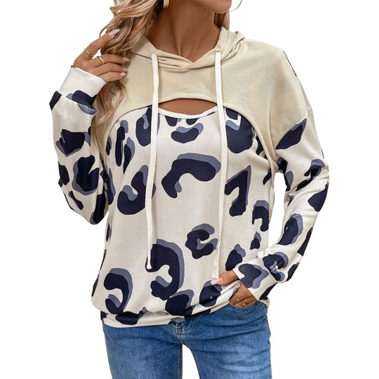 Damen Modisches Sweatshirt mit Leopardendruck Nord Taschen