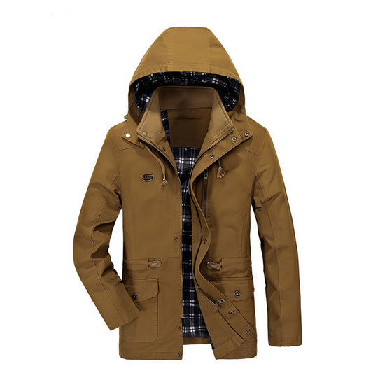 Herren mittellanger Parka mit Kapuze, kariertem Innenfutter und Taillenkordel Nord Taschen