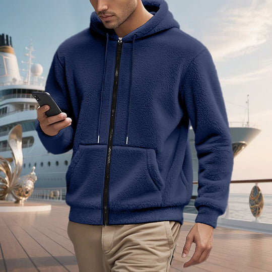 Herren Teddy-Fleece-Kapuzenjacke mit durchgehendem Reißverschluss und Kängurutaschen Nord Taschen