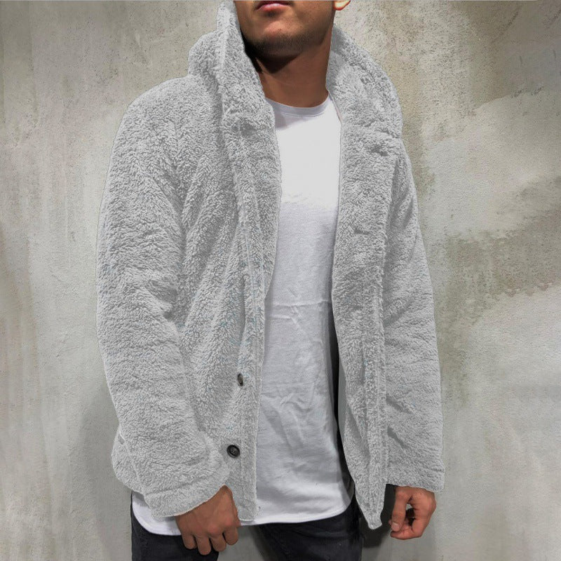 Herren Kapuzen-Teddyjacke im Oversize-Sherpa-Stil mit Knopfleiste Nord Taschen