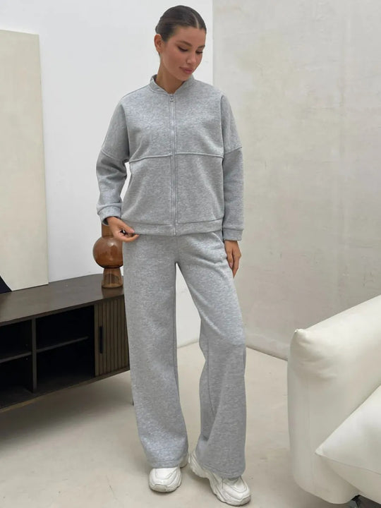 Damen lässiges Zip-Lounge-Set mit Stehkragen und weitem Highwaist-Joggpant Nord Taschen
