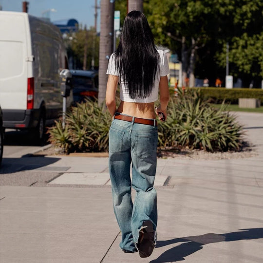 Damen High‑Waist Schlagjeans mit Destroy-Effekt und ausgefranstem Saum Nord Taschen