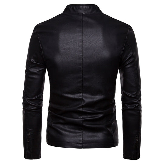 Herren schmal geschnittene Lammleder-Bikerjacke mit Stehkragen und tonalen Ziernähten Nord Taschen