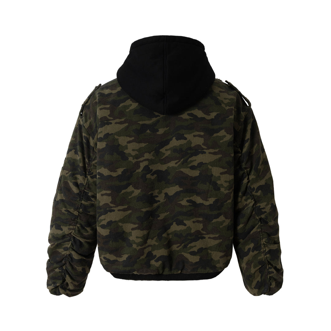 Herren Camouflage Utility-Bomberjacke mit Kapuze, Distressed‑Details und Hakenverschluss Nord Taschen