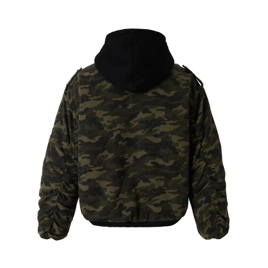 Herren Camouflage Utility-Bomberjacke mit Kapuze, Distressed‑Details und Hakenverschluss Nord Taschen