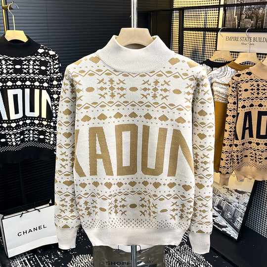 Herren Rollkragenpullover mit Norweger-Jacquard und großflächigem Logoprint Nord Taschen