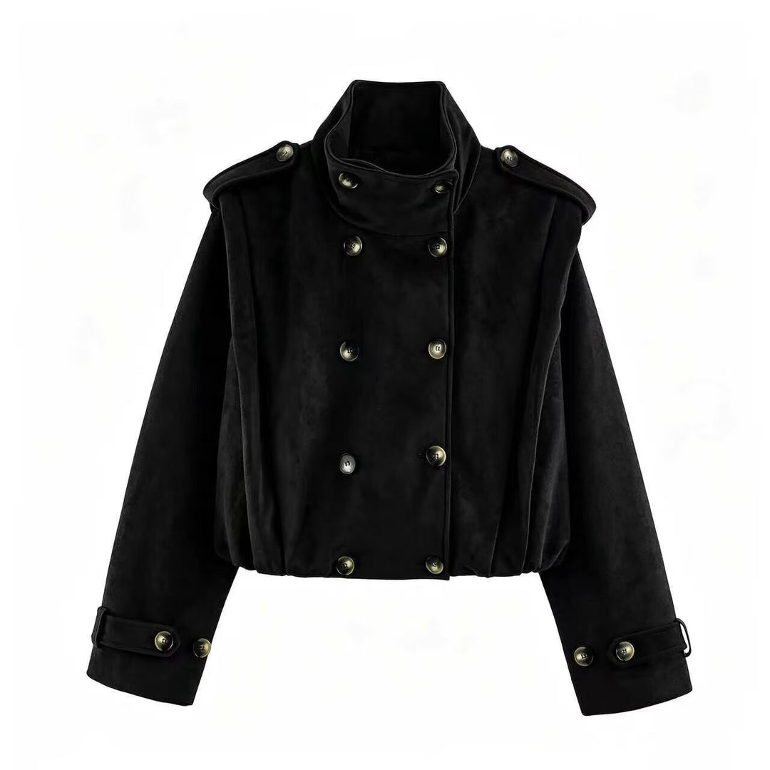 Damen Kurzjacke im Matrosen- und Military-Mix mit hohem Stehkragen, Epauletten und tailliertem Gummizug Nord Taschen