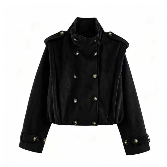 Damen Kurzjacke im Matrosen- und Military-Mix mit hohem Stehkragen, Epauletten und tailliertem Gummizug Nord Taschen
