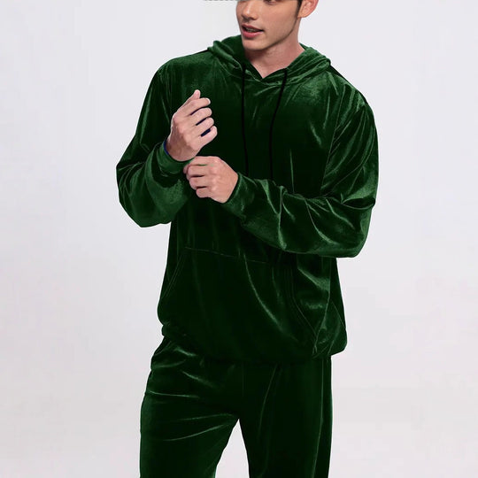 Herren Samt-Trainingsanzug mit Kapuzenpullover und gerader Jogginghose Nord Taschen