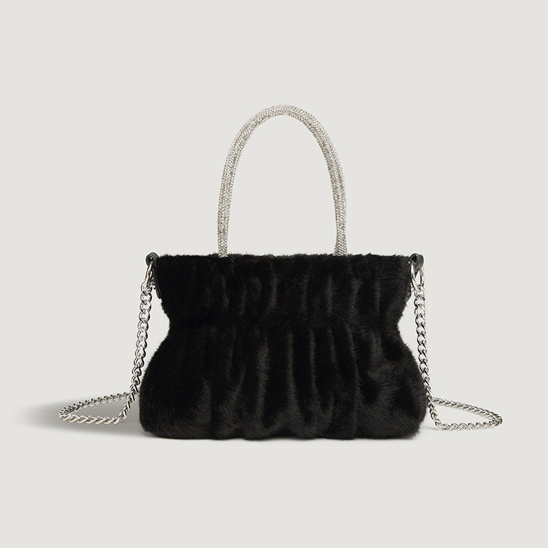 Damen Clutch-Tasche mit elegantem Plüschbezug und modischem Kettenriemen Nord Taschen