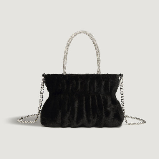 Damen Clutch-Tasche mit elegantem Plüschbezug und modischem Kettenriemen Nord Taschen