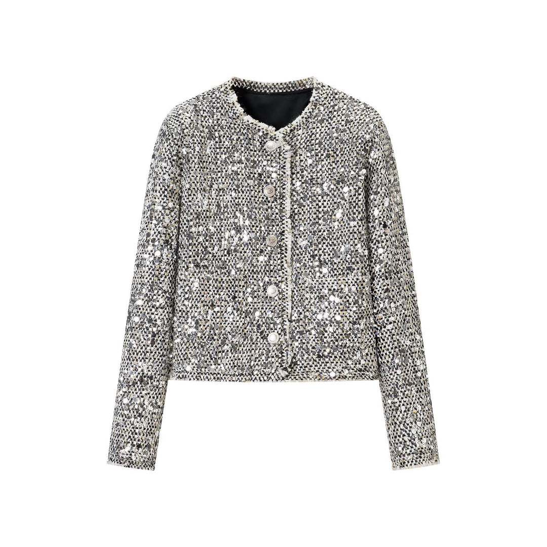 Damen Kurzjacke im Bouclé‑Stil mit Paillettenbesatz und Perlmuttknöpfen Nord Taschen