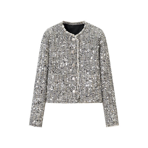 Damen Kurzjacke im Bouclé‑Stil mit Paillettenbesatz und Perlmuttknöpfen Nord Taschen