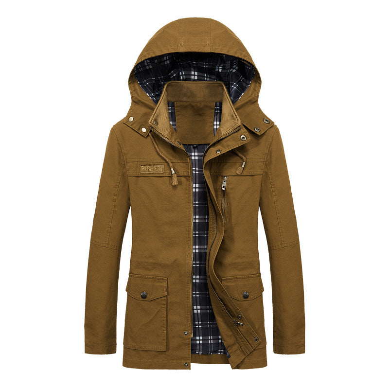 Herren Canvas-Fieldparka mit Kapuze, kariertem Innenfutter und Multifunktionstaschen Nord Taschen