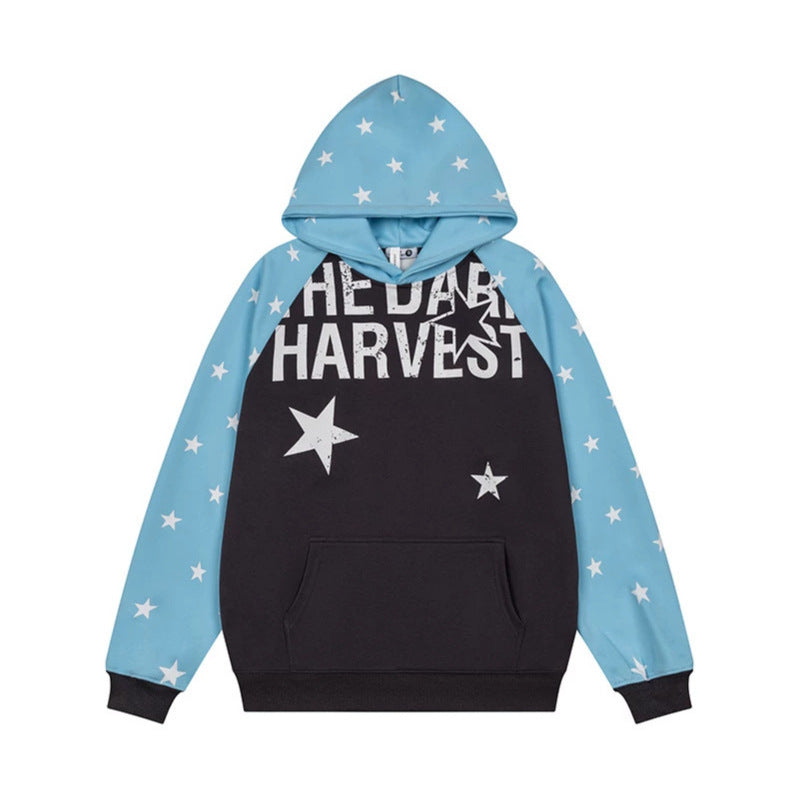 Damen Kapuzenpullover im Raglanstyle mit Sternen‑Allover, Kängurutasche und Vintage‑Print Nord Taschen