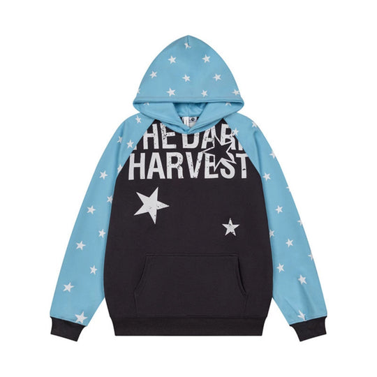 Damen Kapuzenpullover im Raglanstyle mit Sternen‑Allover, Kängurutasche und Vintage‑Print Nord Taschen