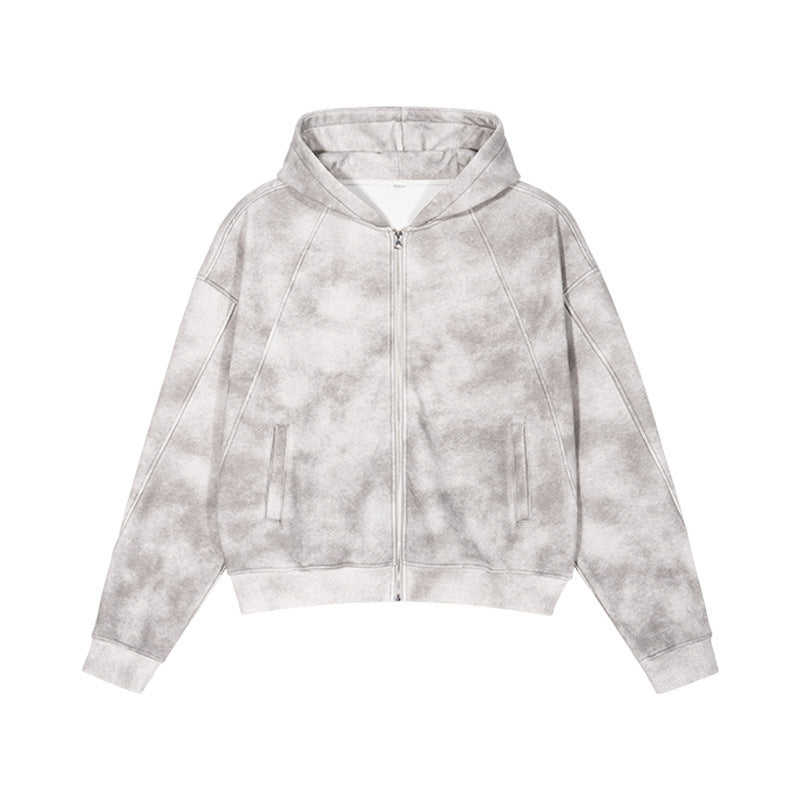 Unisex Boxy-Reißverschluss-Hoodie mit Nebel-Waschung und Raglanärmeln Nord Taschen