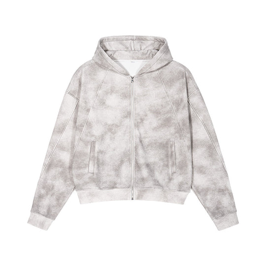 Unisex Boxy-Reißverschluss-Hoodie mit Nebel-Waschung und Raglanärmeln Nord Taschen