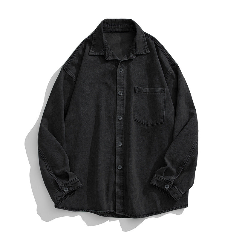 Unisex Locker geschnittenes Denim-Hemd mit Brusttasche und abgerundetem Saum Nord Taschen