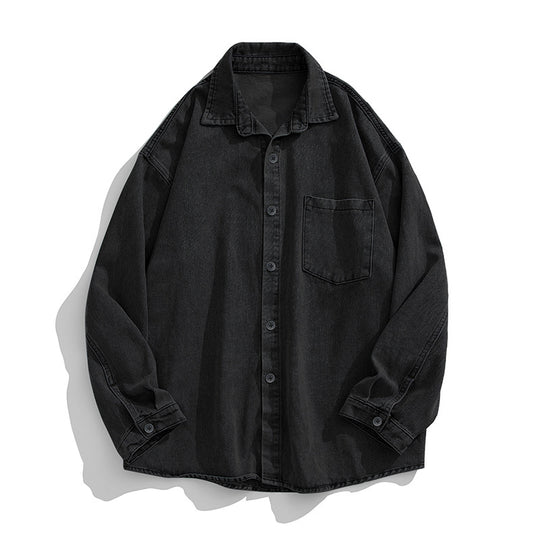 Unisex Locker geschnittenes Denim-Hemd mit Brusttasche und abgerundetem Saum Nord Taschen