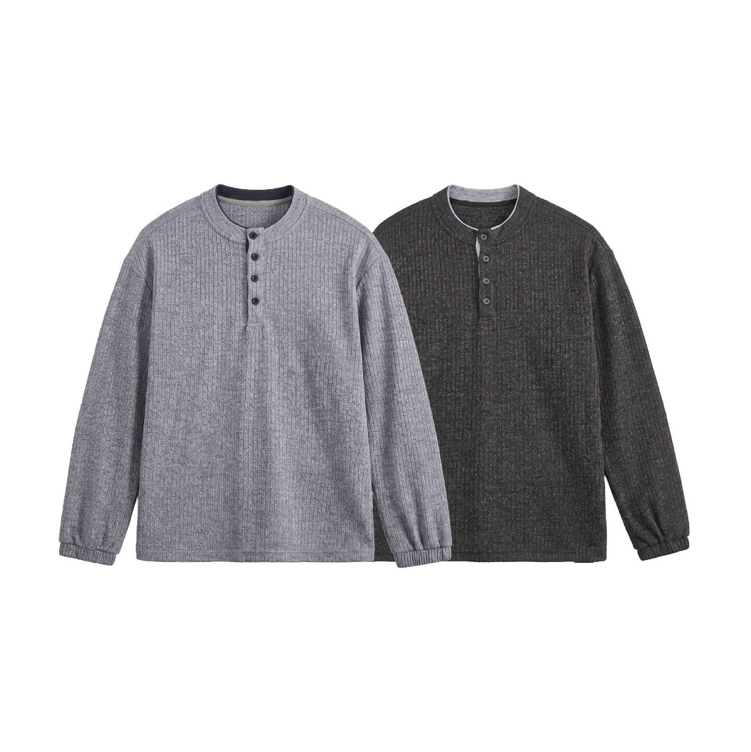 Herren Rippstruktur-Henley-Pullover mit Stehkragen und Knopfleiste Nord Taschen