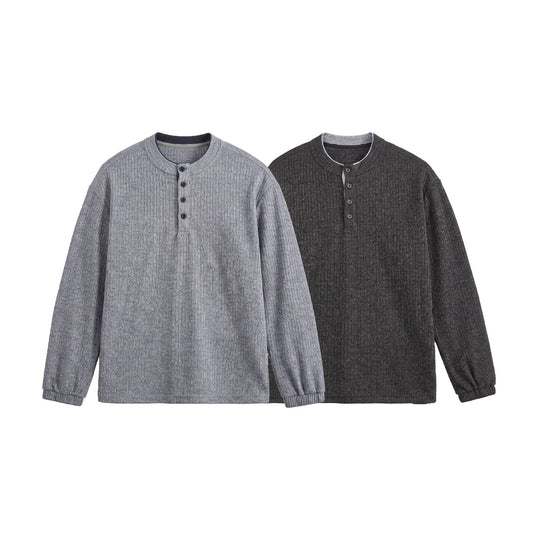 Herren Rippstruktur-Henley-Pullover mit Stehkragen und Knopfleiste Nord Taschen